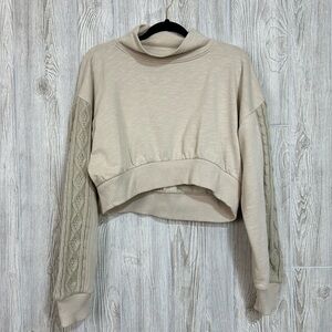 Urban Outfitters Cropped Beige Cream Sweatshirt Cable Knit Arm Insert NWT Med